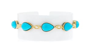 Turquoise and .29 ct. t.w. Diamond Bracelet in 14kt Yellow Gold