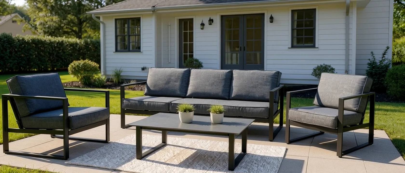 VONGE Black Outdoor 4 Piece Conversation Set (Seats 5)