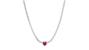 .50 Carat Simulated Ruby Heart Necklace with 3.50 ct. t.w. CZs in Sterling Silver