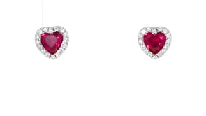 1.00 ct. t.w. Simulated Ruby Heart Earrings with .10 ct. t.w. CZs in Sterling Silver