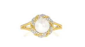 7-7.5mm Cultured Pearl Ring with Diamonds in 18kt Gold Over Sterling