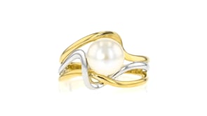 8-8.5mm Cultured Pearl Wavy Ring in 18kt Gold Over Sterling and Sterling Silver
