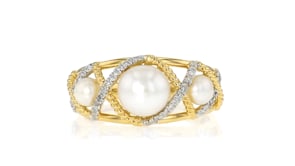 4-7.5mm Cultured Pearl and .10 ct. t.w. Diamond Crisscross Ring in 18kt Gold Over Sterling