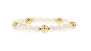 7-7.5mm Cultured Pearl and 8mm 14kt Yellow Gold Bead Stretch Bracelet