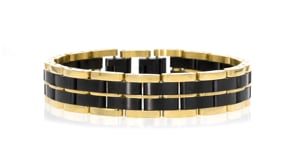 Mens Black and Yellow Stainless Steel Link Bracelet