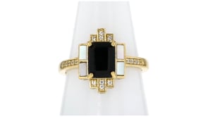 Onyx and Mother-of-Pearl Ring with .10 ct. t.w. White Topaz in 18kt Gold Over Sterling