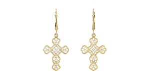 18kt Gold Over Sterling Filigree Cross Drop Earrings