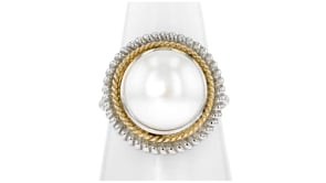 12-12.5mm Cultured Pearl Roped-Edge Ring in Sterling Silver and 14kt Yellow Gold