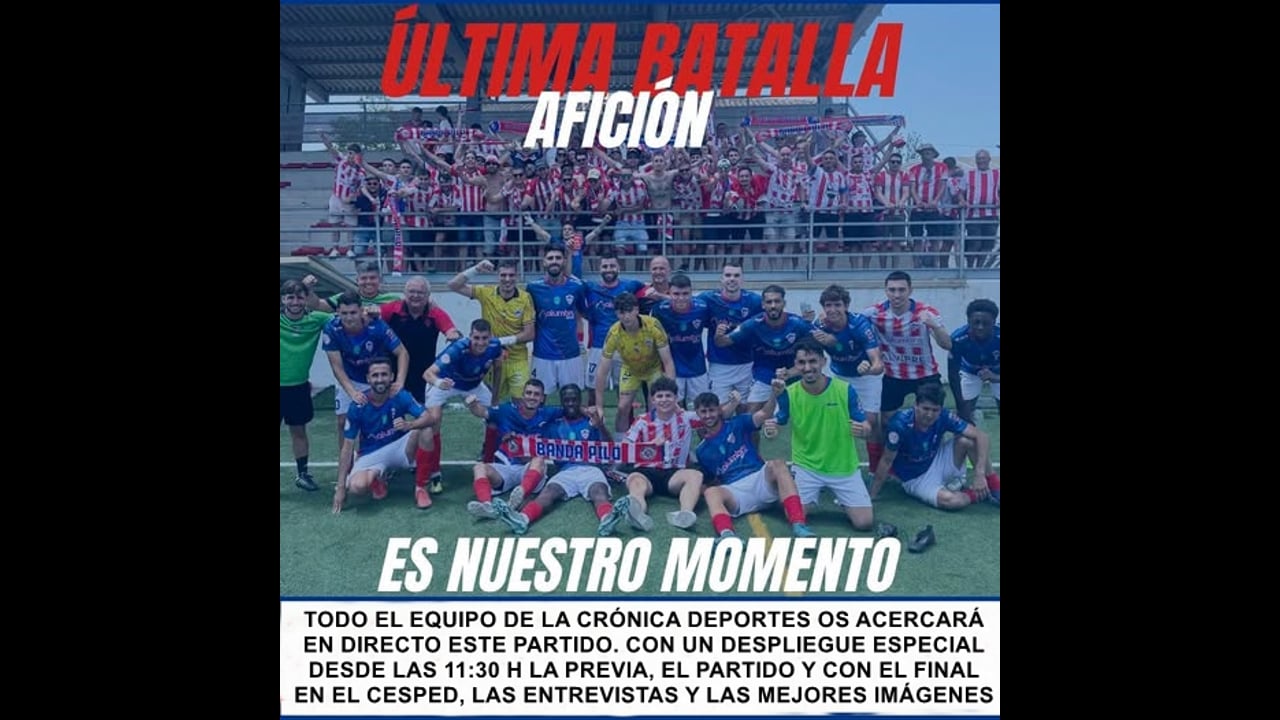 TODO EL EQUIPO DE LA CRÓNICA DEPORTES OS ACERCARÁ EN DIRECTO ESTE PARTIDO. CON UN DESPLIEGUE ESPECIAL DESDE LAS 11:30 H CON LA PREVIA, EL PARTIDO Y CON EL FINAL EN EL CESPED, LAS ENTREVISTAS Y LAS MEJORES IMÁGENES.