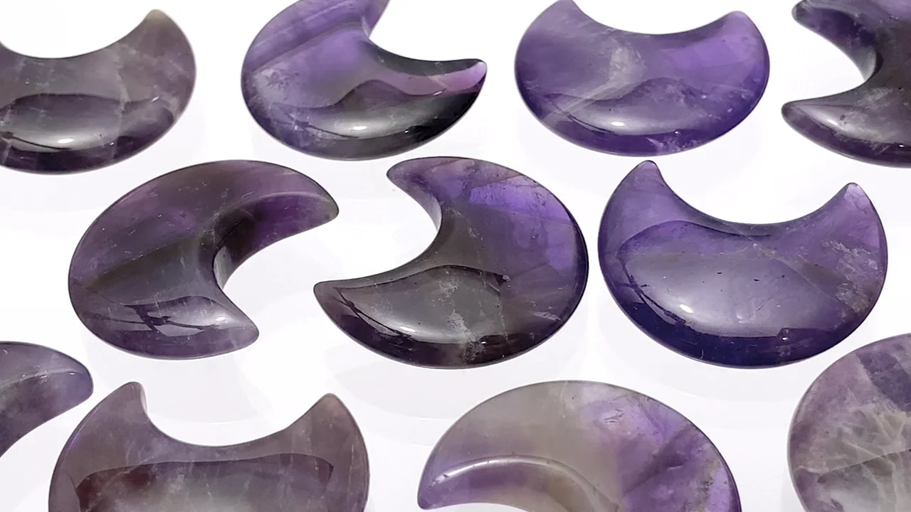 動画】ミックスアメジスト 月モチーフ30×26mm 2個 - 天然石ビーズ