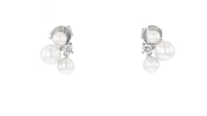 3-4.5mm Cultured Pearl and .10 ct. t.w. Lab-Grown Diamond Earrings in Sterling Silver