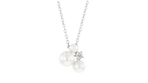 4-7mm Cultured Pearl and .15 Carat Lab-Grown Diamond Necklace in Sterling Silver
