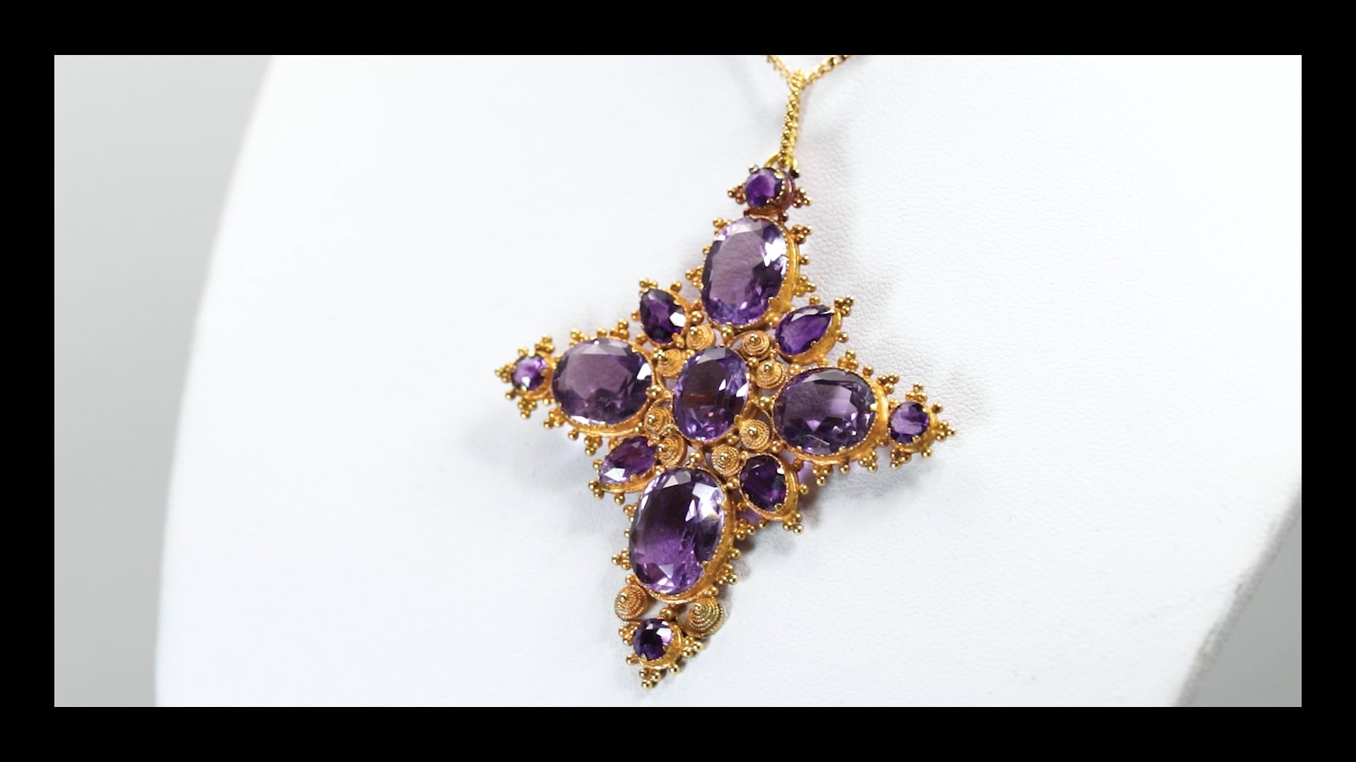 Pendentif Croix Ancien En Argent 800 Avec Améthyste Et Perles De Graines - Style Victorien, Grand Format