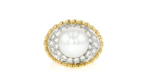 C. 1980 Vintage 11mm Cultured Pearl and 1.00 ct. t.w. Diamond Ring in 18kt Yellow Gold