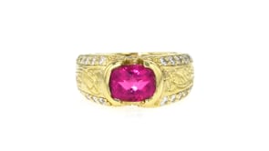 C. 1990 Vintage 2.05 Carat Pink Tourmaline Ring with .75 ct. t.w. Diamonds in 18kt Yellow Gold