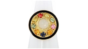 Opal and 1.20 ct. t.w. Multicolored Sapphire Circle Ring with Black Enamel in 18kt Gold Over Sterling