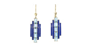 4.00 ct. t.w. Swiss Blue Topaz and Blue Enamel Art Deco-Style Drop Earrings in 18kt Gold Over Sterling