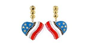 Multicolored Enamel and 1.90 ct. t.w. Multi-Gemstone American Flag Heart Drop Earrings in 18kt Gold Over Sterling