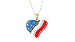 Multicolored Enamel and 2.10 ct. t.w. Multi-Gemstone American Flag Heart Pendant Necklace in 18kt Gold Over Sterling
