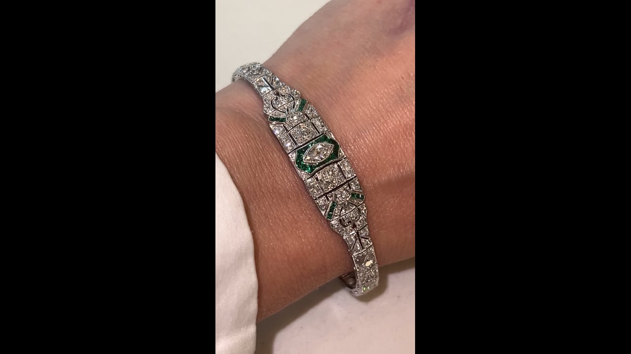 Bling Jewelry Art Deco Estilo Geométrico Negro Blanco Cúbico Zirconia Cz Pulsera Llamativo Para Mujer De Plata Chapada En Latón