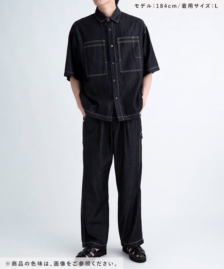 接触冷感＞【BREEZY DENIM】ステッチデニムワイドパンツ