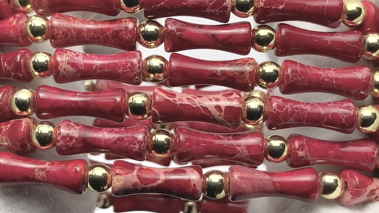 レッドカラーカオリン バンブー13×5×5mm ブレスレット｜天然石ビーズの 