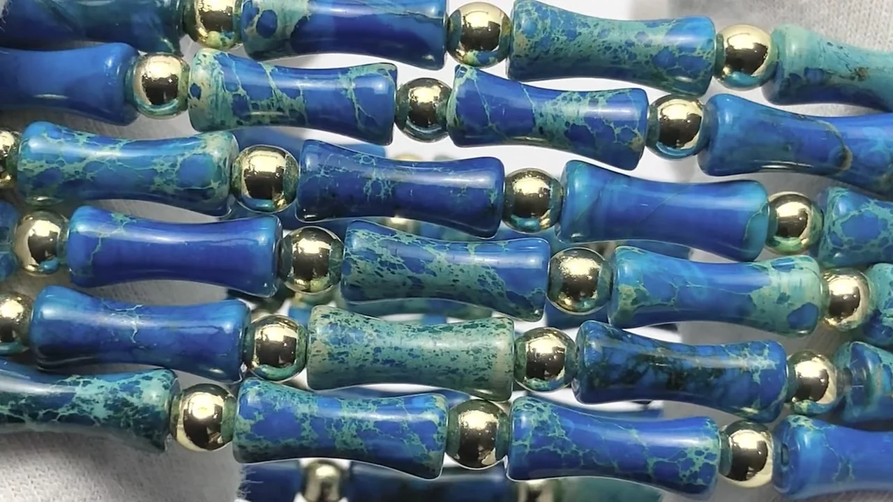 ブルーカラーカオリン バンブー13×5×5mm ブレスレット｜天然石ビーズの