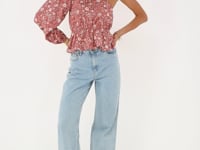 Pink one-shoulder top with peplum & floral print | My Jewellery