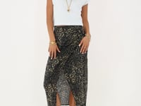 Leopard print linen look midi skirt with slit | My Jewellery