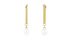 18kt Gold Over Sterling Paper Clip Link Hoop Earrings with Removable 8-8.5mm Cultured Pearl Drops