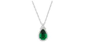 1.00 Carat Simulated Emerald Pendant Necklace with .10 ct. t.w. CZs in Sterling Silver