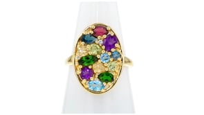 2.07 ct. t.w. Multi-Gemstone Oval Ring with Single Lab-Grown Diamond in 18kt Gold Over Sterling