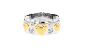 Sterling Silver and 18kt Gold Over Sterling Heart Ring with Diamonds