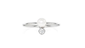 4.5-5mm Cultured Pearl Ring with Single CZ in Sterling Silver