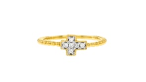.10 ct. t.w. Diamond Cross Beaded Ring in 18kt Gold Over Sterling