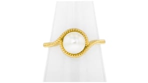 7-7.5mm Cultured Pearl Roped Ring in 18kt Gold Over Sterling