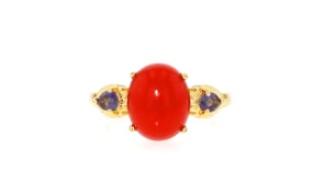 Coral Ring with .20 ct. t.w. Iolites in 18kt Gold Over Sterling