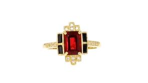 1.70 Carat Garnet and .20 ct. t.w. Black Spinel Ring with .10 ct. t.w. White Topaz in 18kt Gold Over Sterling