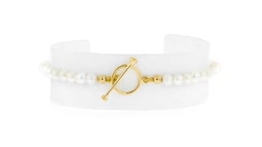 3.5-4mm Cultured Pearl Charm-Compatible Toggle Bracelet in 18kt Gold Over Sterling