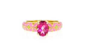 1.20 Carat Pink Topaz Ring with Pink and Green Enamel in 18kt Gold Over Sterling