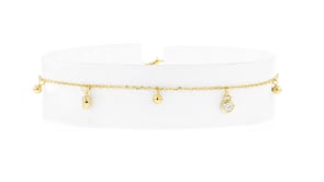 Italian .50 ct. t.w. Bezel-Set CZ and 18kt Gold Over Sterling Bead Station Anklet