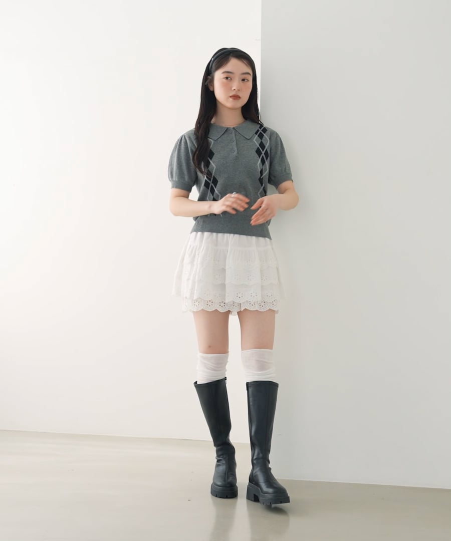 2126　ATeLIeR BY CESTMOI　半袖ニット　グレー　F　美品 アーガイルニット（半袖） | [公式]ヘザー（Heather）通販
