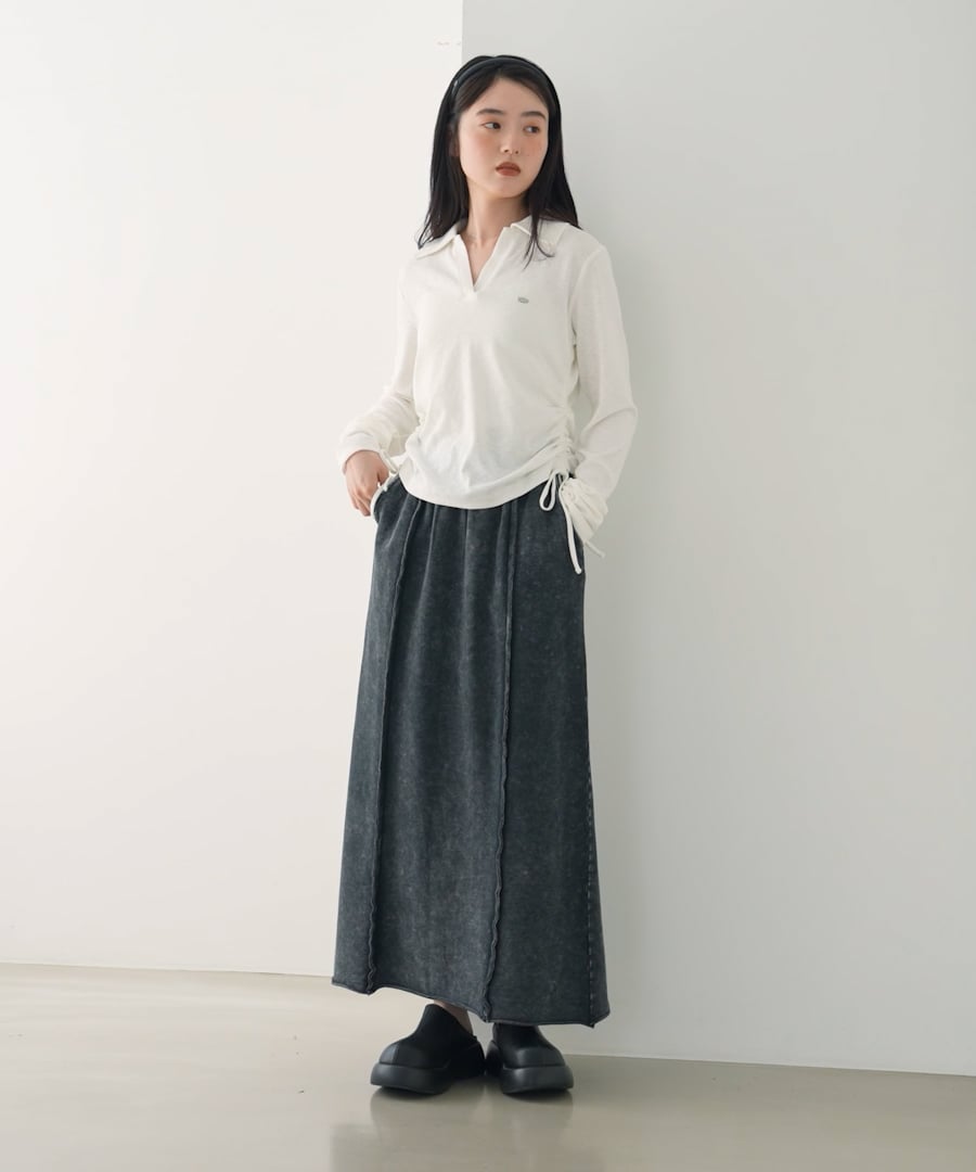 L'Appartement 切りっぱなし加工スウェットロングスカート バックスリットステッチスウェットロングスカート | ファッション通販