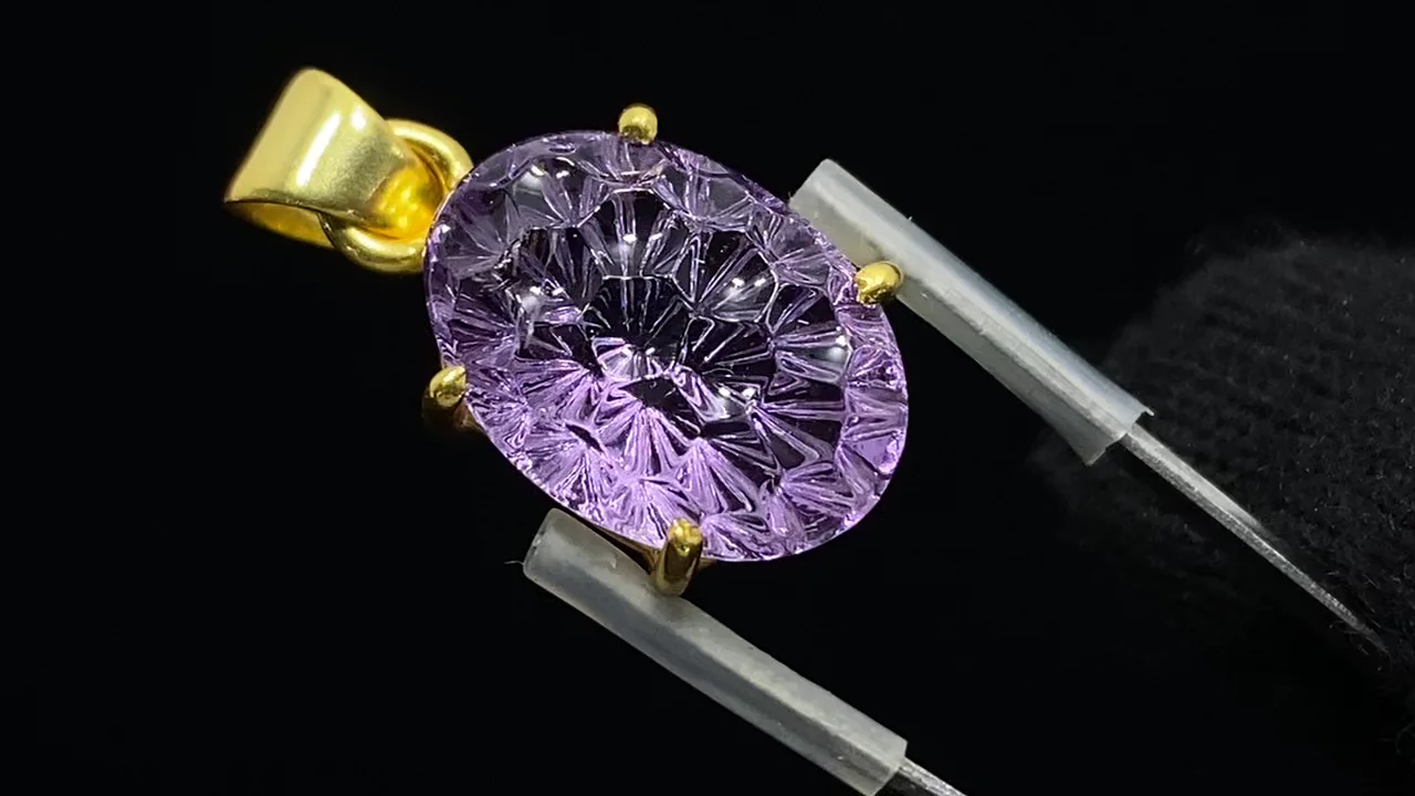動画】【1点もの】宝石質アメジストAAA ペンダントトップ 18KGP