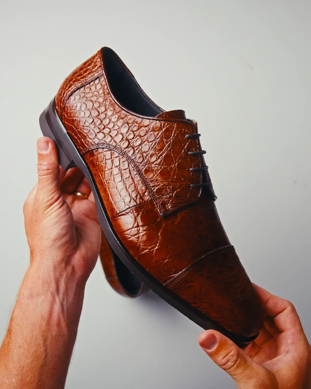 Zelli Andrea Crocodile Cap Toe Shoes Cognac  display picture 3