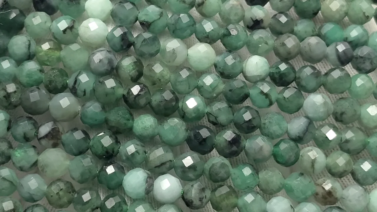 ブラジル産エメラルド ラウンドカット4mm 1連｜天然石ビーズの卸問屋