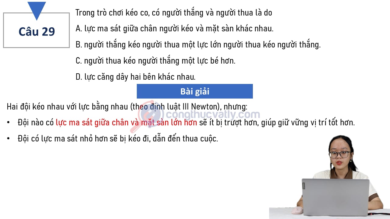 Trong trò chơi kéo co, có người thắng và người thua là do 
