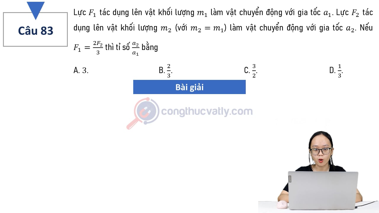 Lực F1 tác dụng lên vật khối lượng m1 làm vật chuyển động với gia tốc a1.