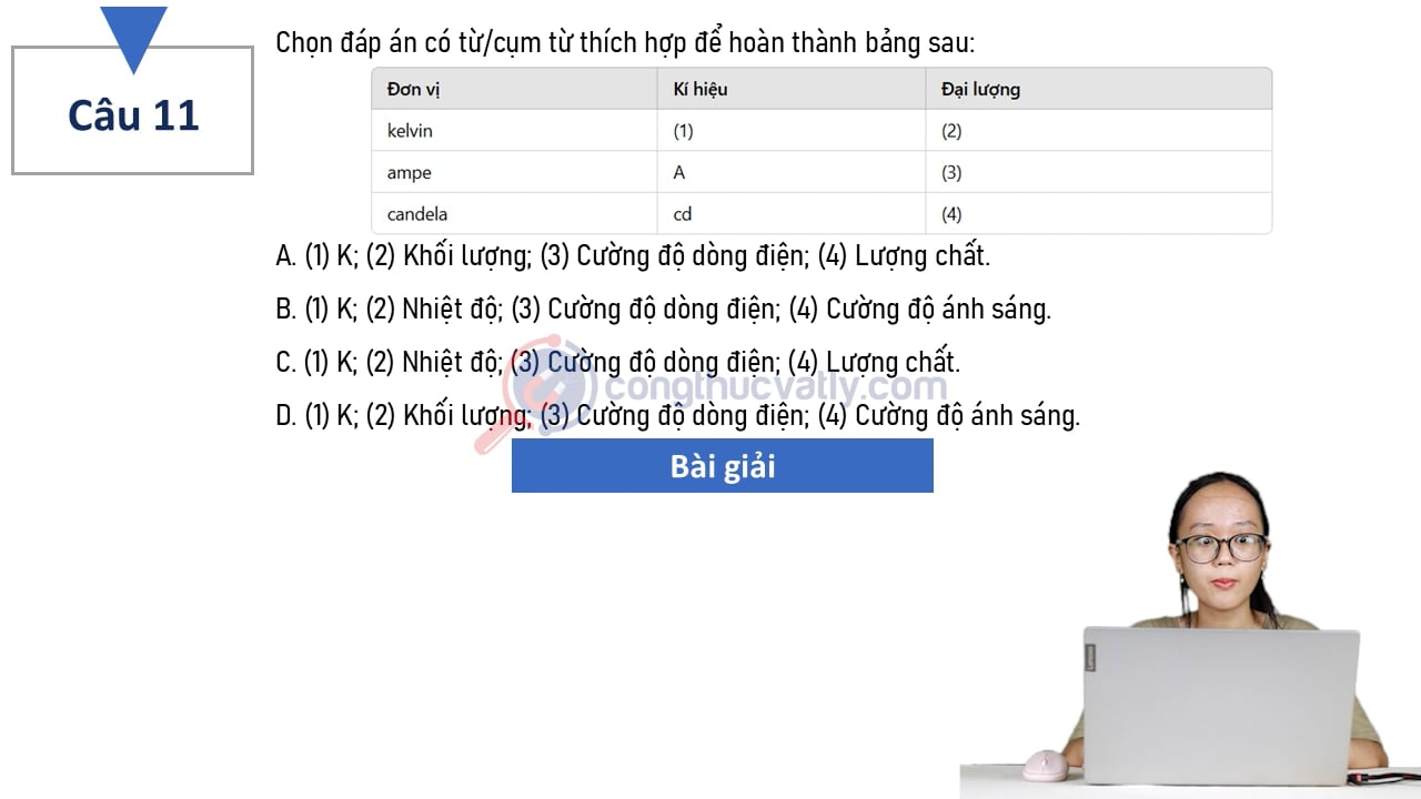 Chọn đáp án có từ/cụm từ thích hợp để hoàn thành bảng sau: