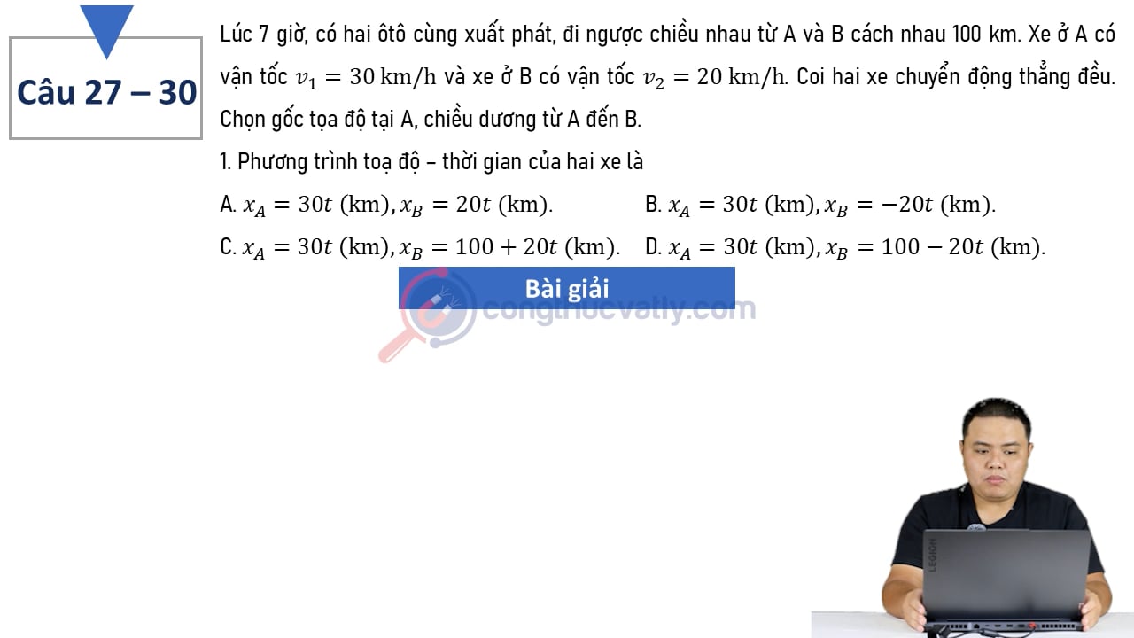 Lúc 7 giờ, có hai ôtô cùng xuất phát, đi nguọc chiều nhau từ A và B cách nhau 100 km.